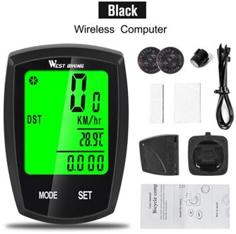 West Fietsen Fiets Computer Draadloze Bedrade Waterdichte Mtb Bike Kilometerteller Stopwatch Met Backlight Fietsen Snelheidsmeter Computer zwart draadloze