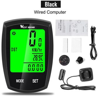 West Fietsen Fiets Computer Draadloze Bedrade Waterdichte Mtb Bike Kilometerteller Stopwatch Met Backlight Fietsen Snelheidsmeter Computer zwart Wired