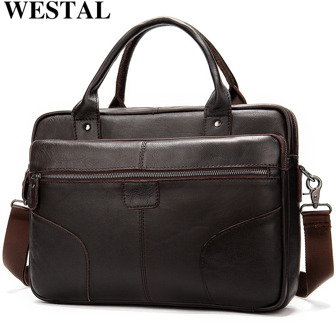 WESTAL bag men's genuine leather documents bag for men's shoulder bag male laptop briefcase crossbody handbag designer tote 8626