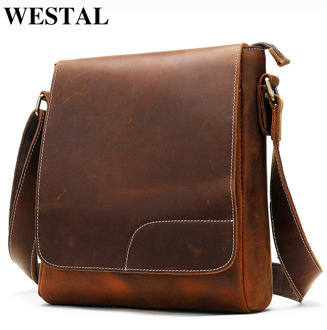 WESTAL Crazy Horse Leather Bag Men's Genuine Leather Shoulder Bags for Men Messenger Bag Big Cover Crossbody Bags Leather Men