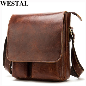 WESTAL Crazy Horse Leather Messenger Bags Men's Genuine Leather Shoulder Bags for Men Fashion Men Messenger Bags Male 8559