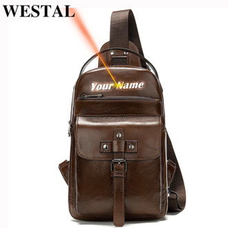 WESTAL genuine leather male chest bags messenger men's shoulder bags vintage crossbody bag for men's casual sling bag 8638