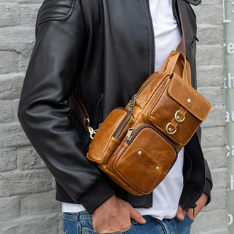 WESTAL genuine leather men's chest bag messenger bags male shoulder bag sling bag belt functional chest crossbody bags 8823