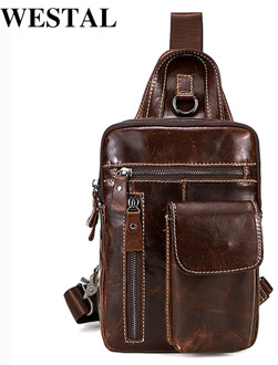WESTAL genuine leather men's sling chest bag messenger bag men's shoulder bags travel daypack summer designer crossbody bags