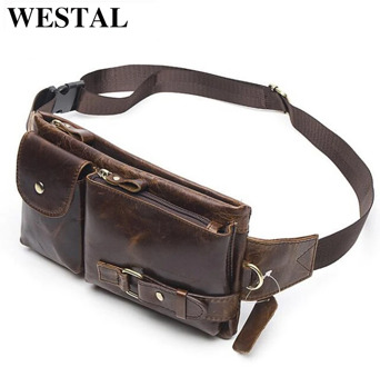 WESTAL Genuine Leather Waist Packs Men Waist Bags Fanny Pack Belt Bag Phone Bags Travel Waist Pack Male Small Waist Bag Leather