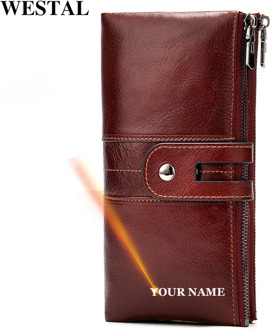 WESTAL lase engraved women's wallet made of leather women's purses zip womens leather wallet long card/coin wallet for phone 856