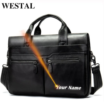 WESTAL Laser engrave men's leather handbag men's bag genuine leather messenger bag men leather laptop bags shoulder bags for men