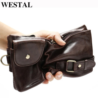 WESTAL men belt bag men's waist bags genuine leather male fanny pack leather phone pouch bag hip money belts chest purse 9080