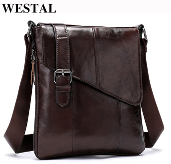 WESTAL Men Leather Messenger Bag Men's shoulder bag Genuine Leather Men's Small Casual Flap male Crossbody Bags For men 8240