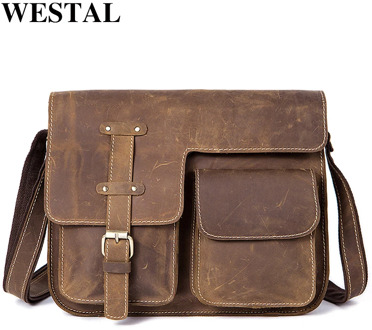 WESTAL Men's Bags Genuine Leather Men's Shoulder Bag Male Crazy Horse Vintage Crossbody Bags for Men Messenger Bag Leather 1050