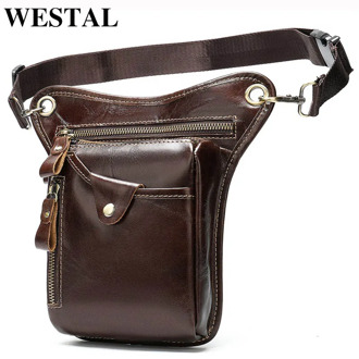 WESTAL Men's Belt/Leg Bags Genuine Leather Motorcycle Leg Drop Bag Men Waist Bags Male Fanny Pack Thigh Bag Money Belt Pouch