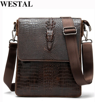WESTAL Men's Genuine Leather Bag for Men Cocrodile Pattern Messenger Bags Men Shoulder Bags Leather Man Crossbody Handbags 8857