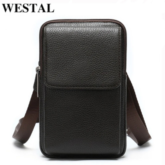 WESTAL men's genuine leather bags men small crossbody bag man handbag men's small/shoulder bag for phone belt sling waist packs
