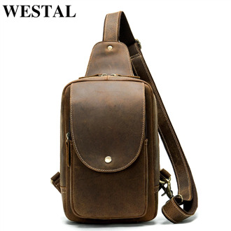 WESTAL men's genuine leather sling bags men's messenger chest bag male shoulder crossbody bag for men vintage designer bags 8625