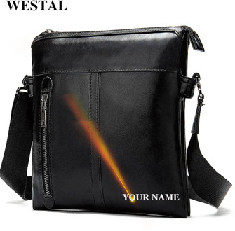 WESTAL Men's Leather Bag Male Genuine Leather Black Messenger Bags Men's Shoulder Bags for Men Fashion Flap Man Handbags 1023