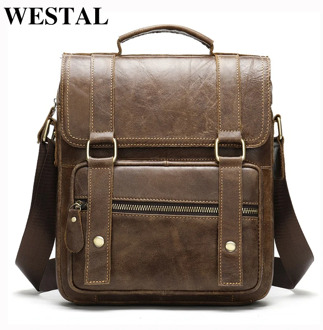 WESTAL men's shoulder bag for men genuine leather crossbody bag men's bag vintage messenger bag men handbags zipper flaps 8633