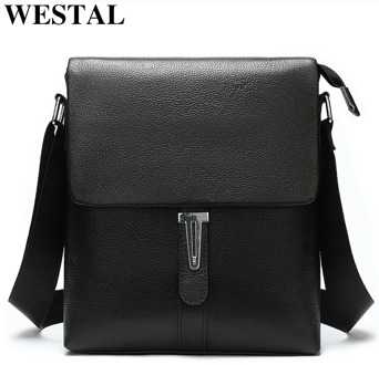 WESTAL men's shoulder bag for men genuine leather crossbody bags black men's leather bags designer hasp messenger bags 8965