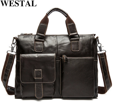 WESTAL men's shoulder bag genuine Leather male bussiness bags men's briefcase laptop 14'' tote messenger crossbody bags for men