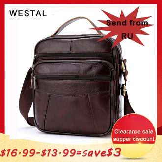 WESTAL Men's Shoulder bag men's Genuine Leather flap zipper vintage male man crossbody Bags for men Messenger leather bag 7603