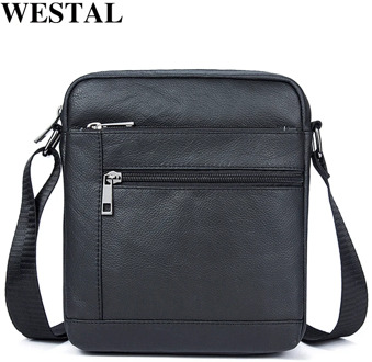 WESTAL Men's Shoulder Bags Men's Bag Genuine Leather Black Crossbody Bags for Men Small Flap Male Messenger Bag Men Leather 7604