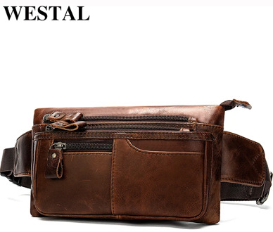 WESTAL Men Waist Bags Genuine Leather Belt Bag Men Fanny Pack Fashion Men's Waist Pack Money Belt Hip Bag Belts Pouch Bag 8953