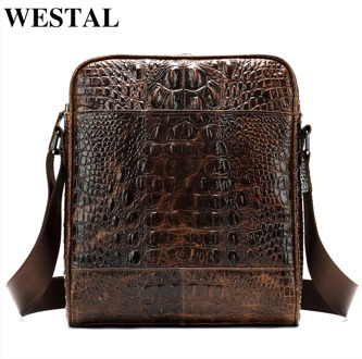 WESTAL mens bag leather shoulder bags for men genuine leather men's shoulder bag cocrodile design messenger crossbody bags male