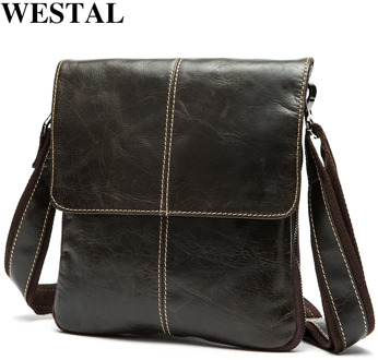WESTAL Messenger Bag Men Leather Bags Men's Genuine Leather Causal Crossbody Bags for Men flap Men's Shoulder Bag Small 8006