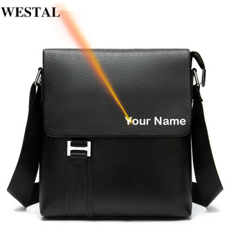 WESTAL messenger bag men's shoulder bag genuine leather fashion black crossbody bags for men ipad flap shoulder bag small 8960