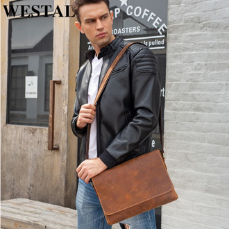 WESTAL messengr bag men's shoulder bag men's genuine leather bag men handbag men's crossbody/shoulder bag vintage flaps 1136