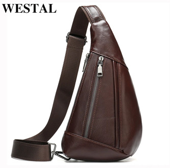 WESTAL Sling Bag Men's Genuine Leather Shoulder Bags for Men Casual Travel Messenger Bag Men Crossbody Bags Leather Chest Pack