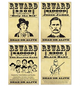 Western posters Wanted 4 stuks