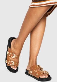 Western-Sandalen Met Studs En Gesp, Tan - 37
