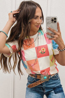 Western-thema Geruite Grafische T-shirt Wit