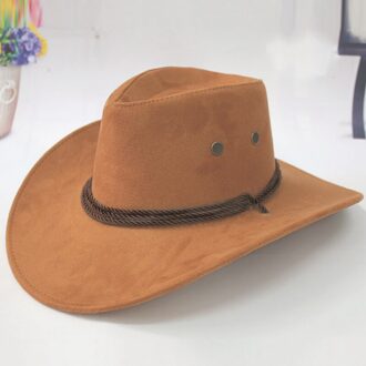 Westerse Cowboy Hoed Mannen Rijden Cap Mode Accessoire Brede Rand Kreukelzone Krimpen Western Cowboy Hoed Effen bruin