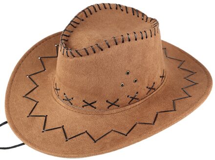 Westerse Cowboy Hoed Voor Mannen Vrouwen Kids Fedora Outdoor Brede Rand Kunstleer Zomer Brede Rand Strand Caps # yj khaki