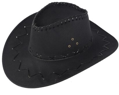 Westerse Cowboy Hoed Voor Mannen Vrouwen Kids Fedora Outdoor Brede Rand Kunstleer Zomer Brede Rand Strand Caps # yj zwart