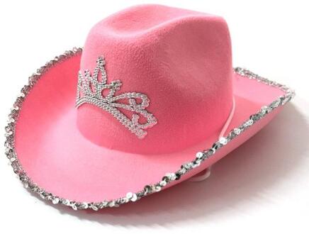Westerse Stijl Tiara Cowgirl Hoed Voor Vrouwen Meisje Roze Tiara Cowgirl Hoed Cowboy Cap Kostuum Party Hoed Accessoires