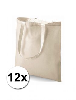 Westford Mill Draagtasje met hengsels - 12x - naturel - 42 x 38 cm - katoen - 10 liter - boodschappen - gymtas