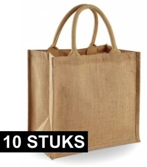 Westford Mill Jute boodschappentas/shopper - 10x - klein - 30 x 30 x 19 cm