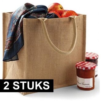 Westford Mill Jute boodschappentas/shopper - 2x - klein - 30 x 30 x 19 cm