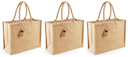 Westford Mill Jute boodschappentas/shopper - 3x stuks - naturel - 42 x 33 x 19 cm - Naturel goodiebag - 21 liter