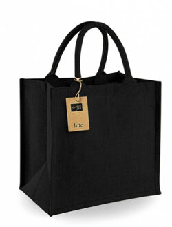 Westford Mill Jute boodschappentas/shopper - klein - 30 x 30 x 19 cm - zwart