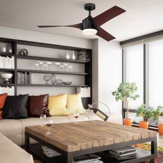 Westinghouse Evan plafondventilator met LED lamp walnoot, mat zwart, opaalwit