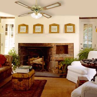 Westinghouse Monarch Trio ventilator gepolijst messing, mahonie, eiken, wit gesatineerd