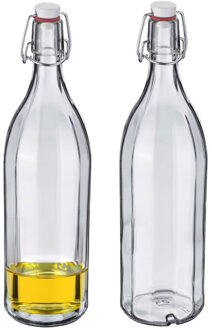 Westmark Beugelfles / Weckfles - 2x - transparant glas - luchtdicht - 1 liter - waterfles - hoekig