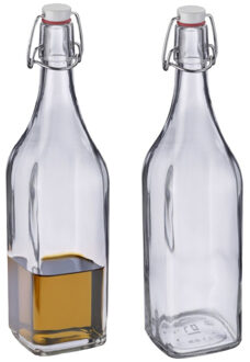 Westmark Beugelfles / Weckfles - 2x - transparant glas - luchtdicht - 1 liter - waterfles - vierkant