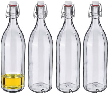 Westmark Beugelfles / Weckfles - 6x - transparant glas - luchtdicht - 1 liter - waterfles - hoekig