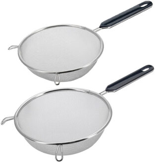 Westmark Keuken vergieten - 2x stuks - met handvat - zwart/zilver - rvs - D16 en D18 cm