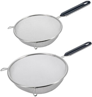 Westmark Keuken vergieten - 2x stuks - met handvat - zwart/zilver - rvs - D20 en D16 cm