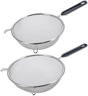 Westmark Keuken vergieten - 2x stuks - met handvat - zwart/zilver - rvs - D20 en D18 cm